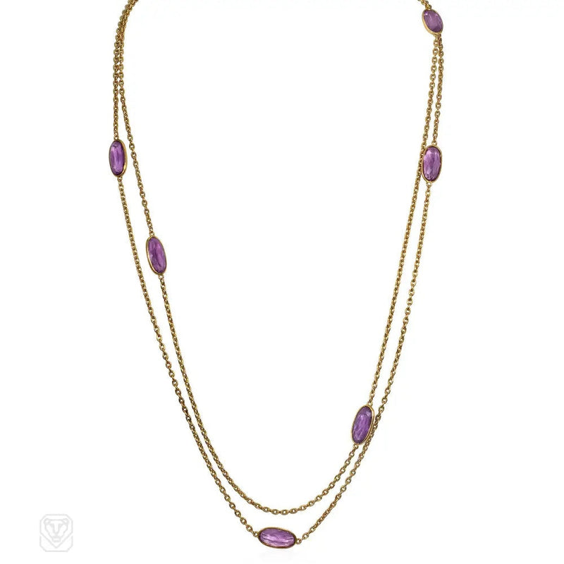 Antique amethyst and gold muff chain