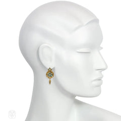 Antique beryl and diamond pendant earrings