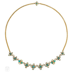 Antique chrysoberyl and turquoise necklace