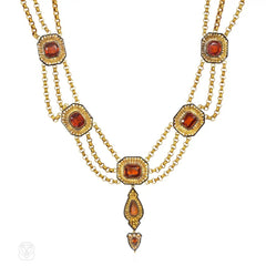 Antique convertible hessonite garnet necklace and earrings