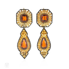 Antique convertible hessonite garnet necklace and earrings