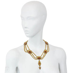 Antique convertible hessonite garnet necklace and earrings