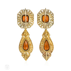 Antique convertible hessonite garnet necklace and earrings