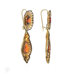 Antique convertible hessonite garnet necklace and earrings