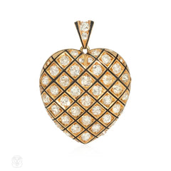 Antique enamel and diamond heart pendant