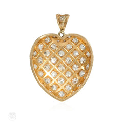 Antique enamel and diamond heart pendant