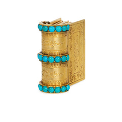 Convertible antique gold and turquoise "Souvenir" book-form bracelet and pendant