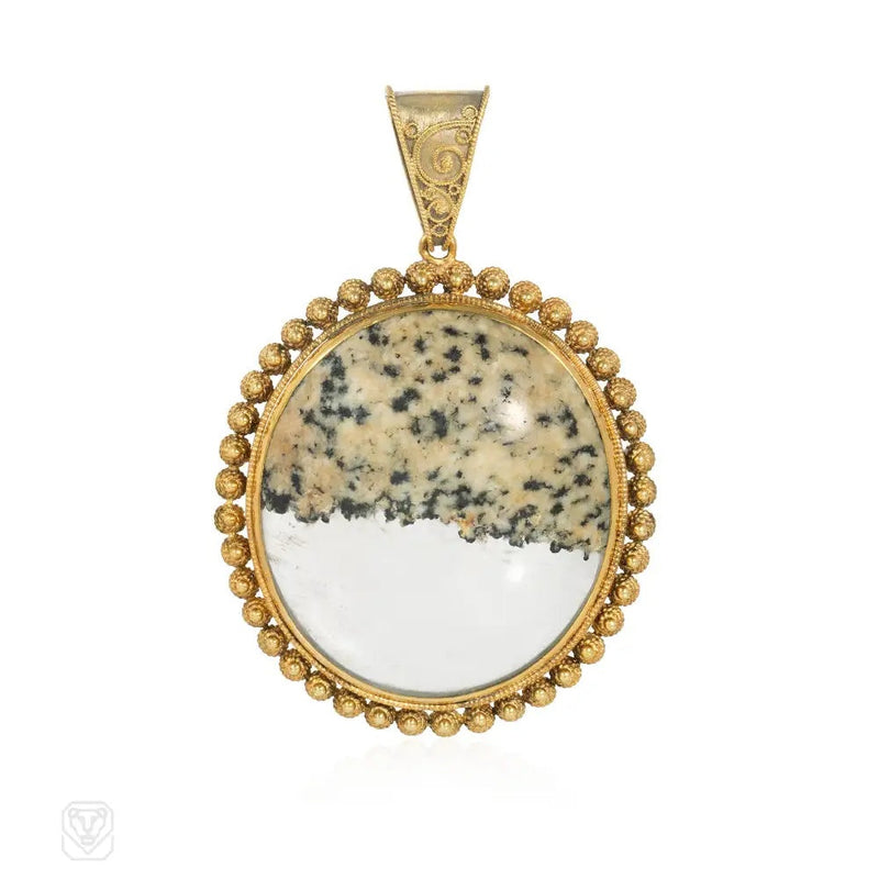 Antique granite and gold specimen pendant
