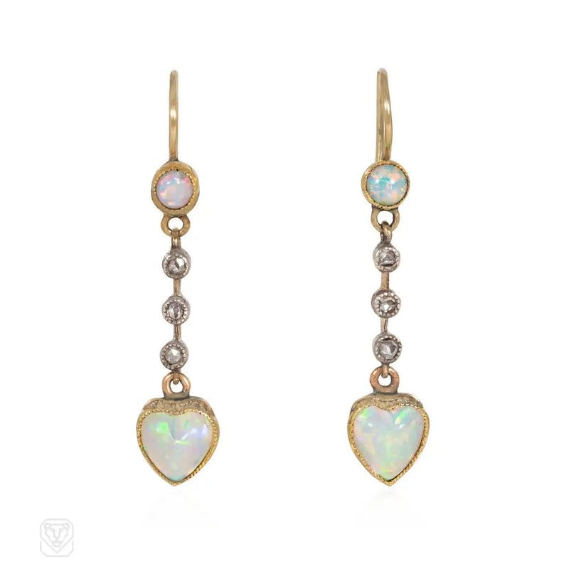 Antique opal heart pendant earrings
