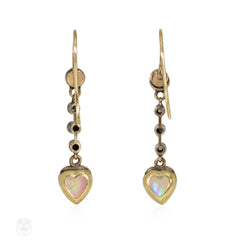 Antique opal heart pendant earrings