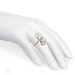 Antique pearl and diamond Toi et Moi ring