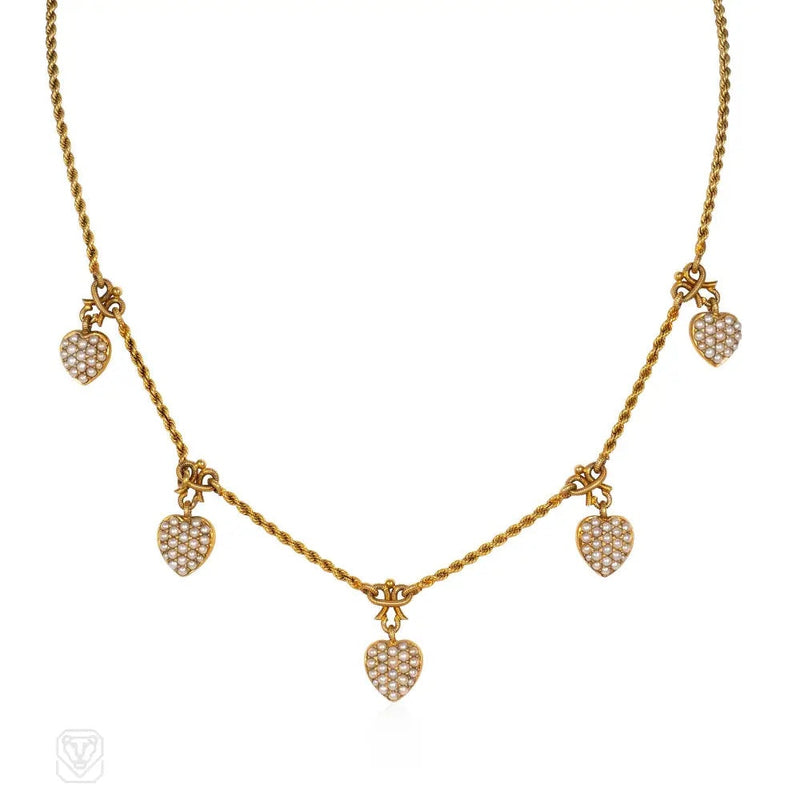 Antique pearl heart pendant necklace