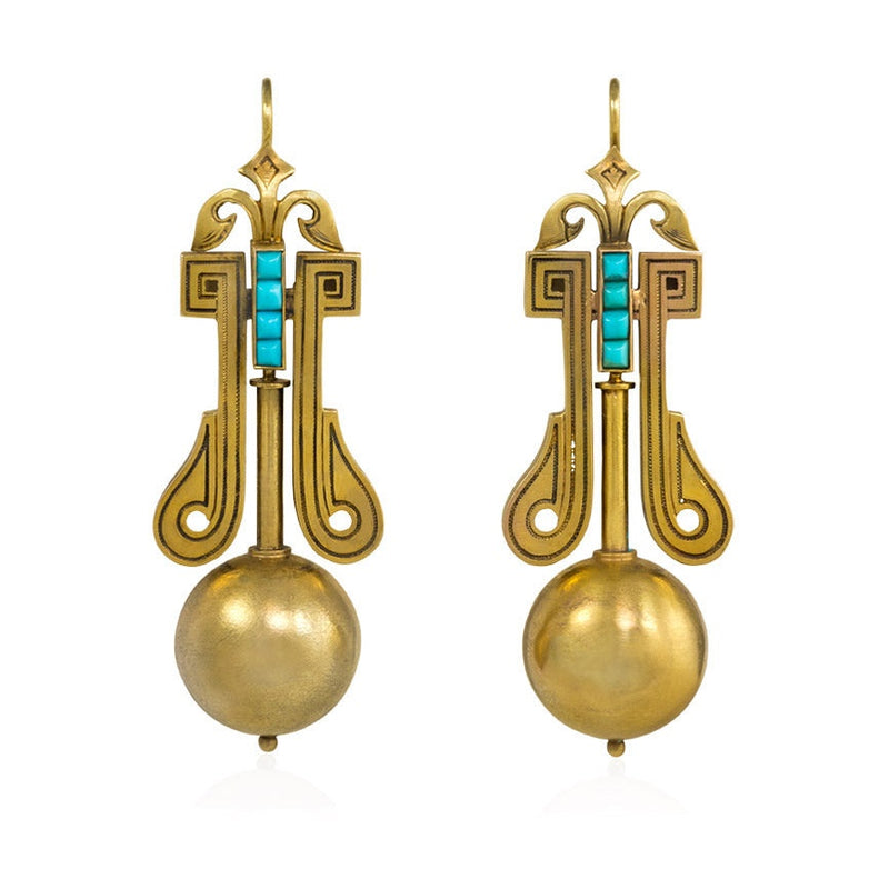 Antique turquoise and gold bead earrings