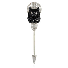 Art Deco Lacloche Frères onyx and diamond cat jabot pin