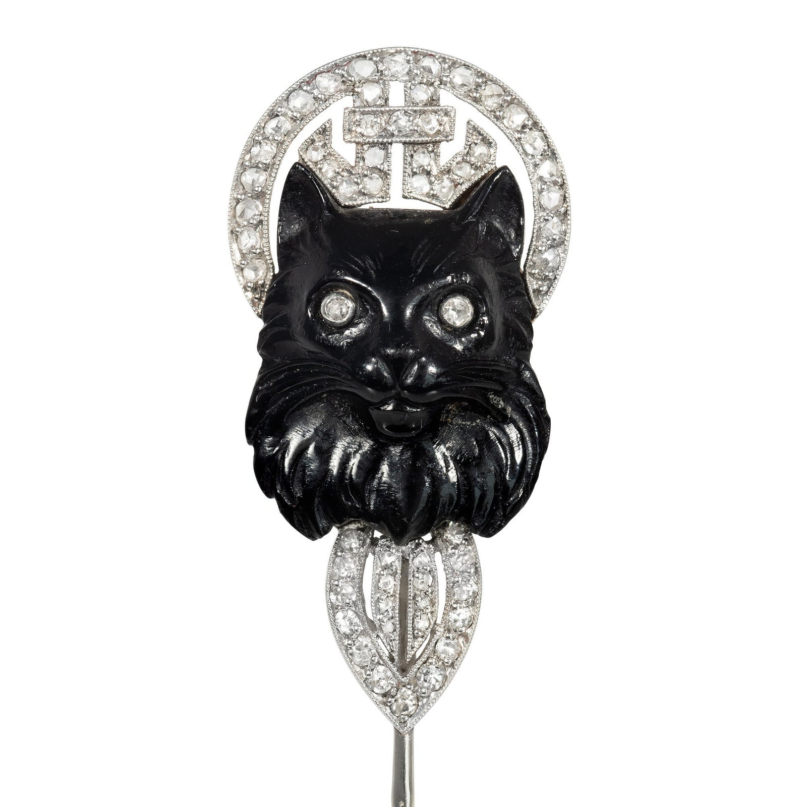 Art Deco Lacloche Frères onyx and diamond cat jabot pin