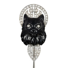 Art Deco Lacloche Frères onyx and diamond cat jabot pin