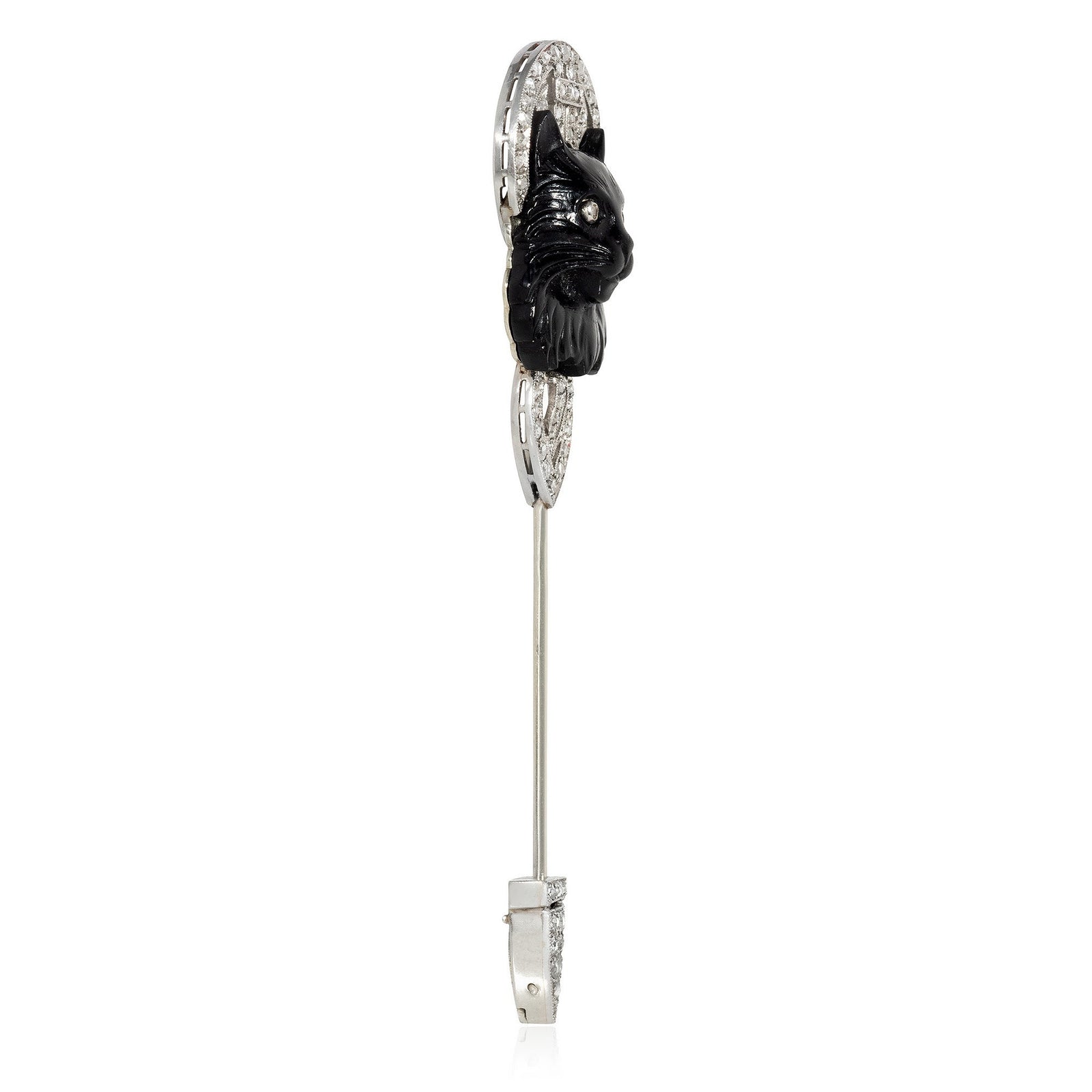 Art Deco Lacloche Frères onyx and diamond cat jabot pin