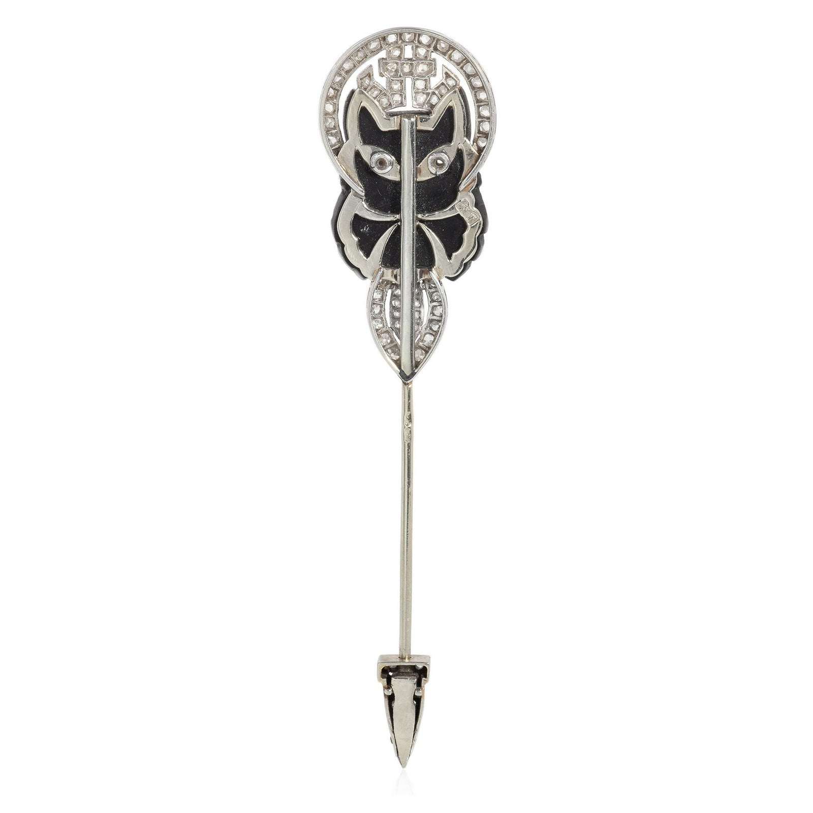 Art Deco Lacloche Frères onyx and diamond cat jabot pin