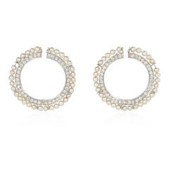 Art Deco pearl and diamond hoop earrings
