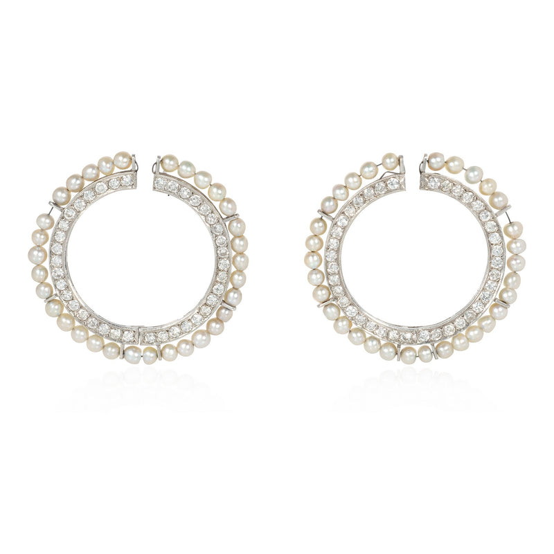 Art Deco pearl and diamond hoop earrings