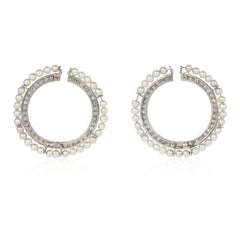 Art Deco pearl and diamond hoop earrings