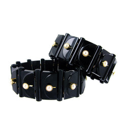 Antique carved onyx and pearl bangles