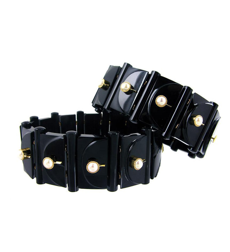 Antique carved onyx and pearl bangles
