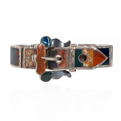 Victorian Scottish agate and silver belt buckle bracelet