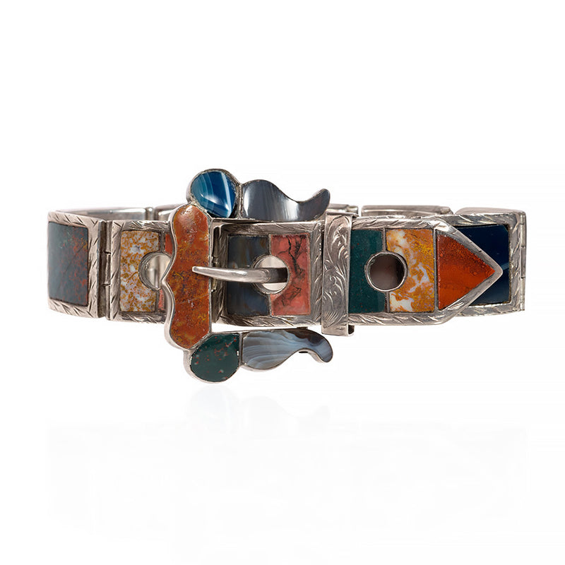Victorian Scottish agate and silver belt buckle bracelet