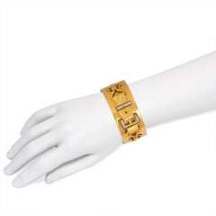 Antique gold, enamel, and pearl buckle bangle