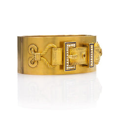 Antique gold, enamel, and pearl buckle bangle