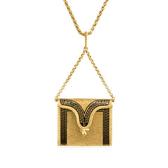 Antique gold and enamel book form locket on chain