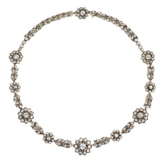Antique style diamond flower cluster necklace