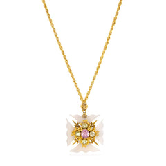 Antique chalecedony and topaz Maltese cross pendant