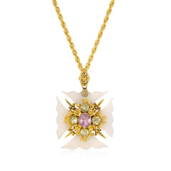 Antique chalecedony and topaz Maltese cross pendant