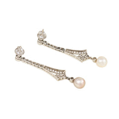 Art Deco diamond and grey and white pearl earrings