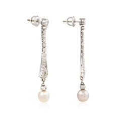 Art Deco diamond and grey and white pearl earrings