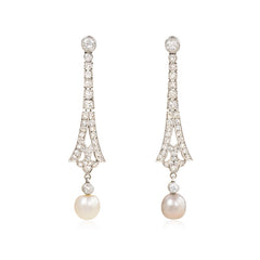 Art Deco diamond and grey and white pearl earrings