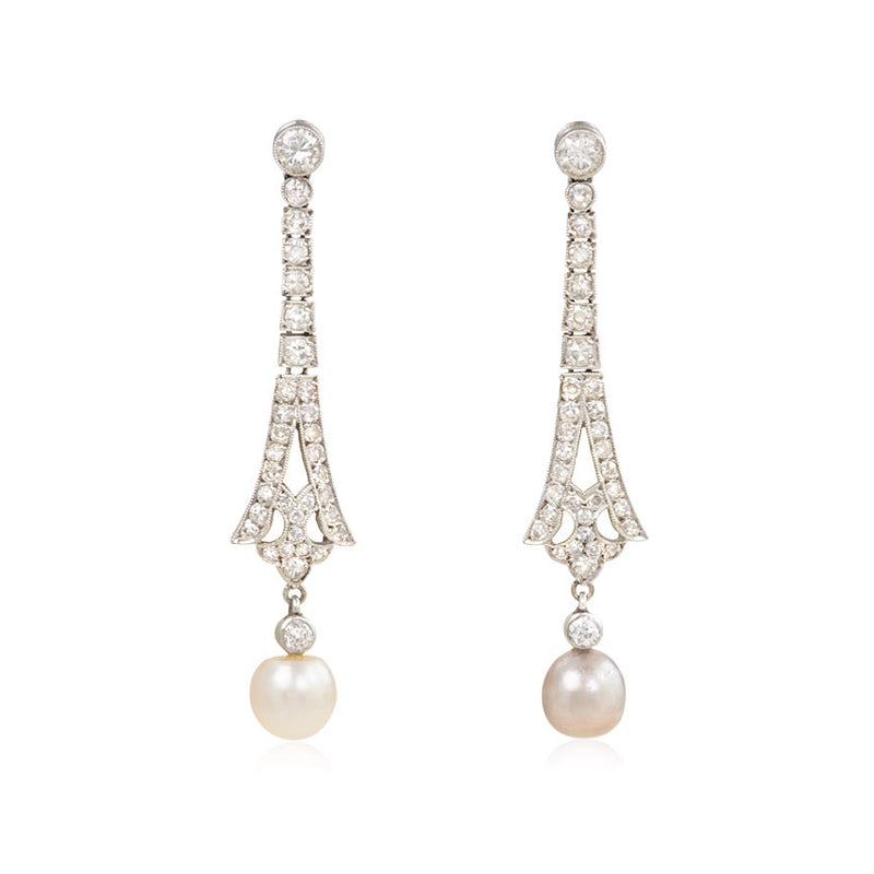 Art Deco diamond and grey and white pearl earrings