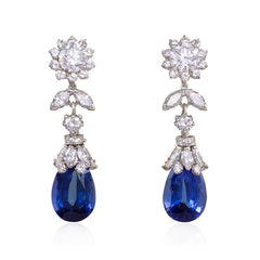 Diamond earrings with interchangeable pearl or tanzanite pendants, Oscar Heyman