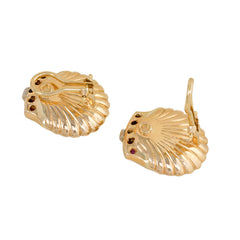 Retro gold and gemset shell form earrings