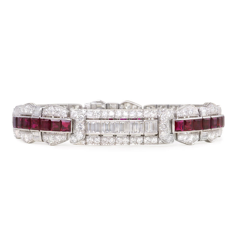 Art Deco diamond and Burma ruby bracelet, Marcus