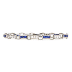 Square-cut sapphire and diamond bracelet