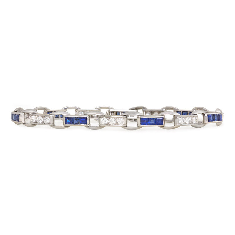 Square-cut sapphire and diamond bracelet