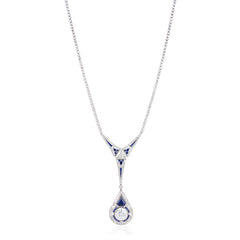 Art Deco diamond lavalier with Palin sapphire and diamond pendant