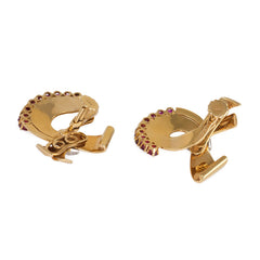 Retro gold, ruby and diamond scroll earrings