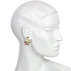 Retro gold, ruby and diamond scroll earrings