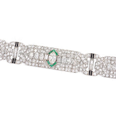 Art Deco diamond bracelet with emerald and onyx accents