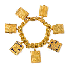 Antique gold charm bracelet with locket pendants
