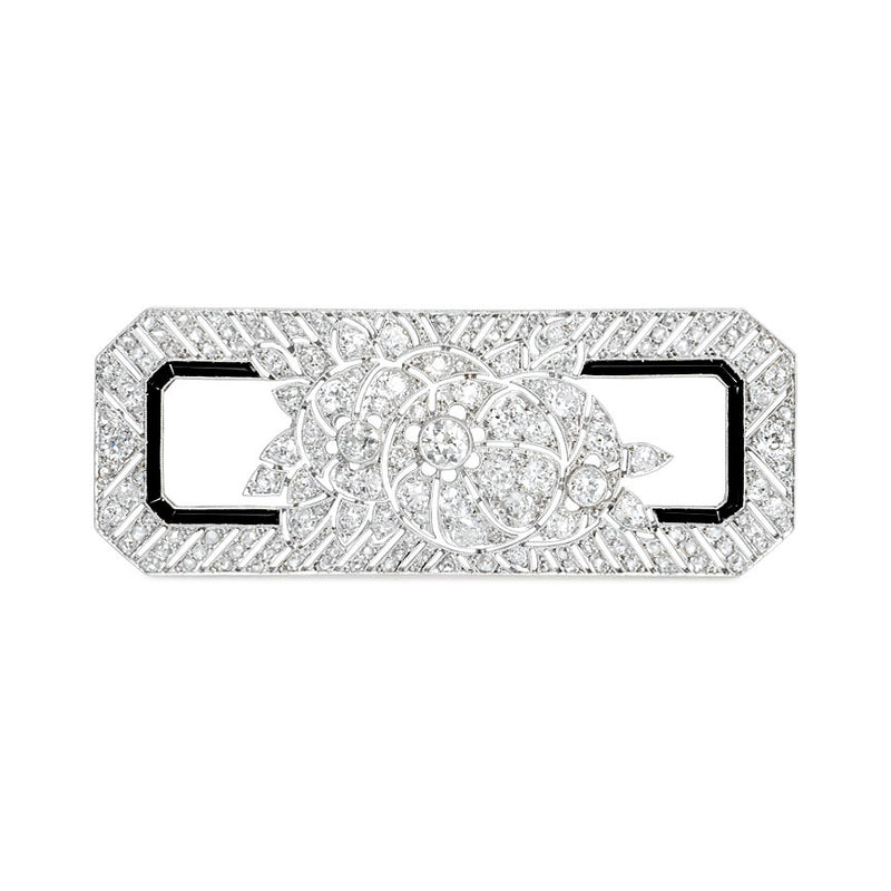 Art Deco diamond and onyx plaque brooch